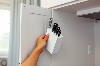 Hidden knife block installation in a modern kitchen.